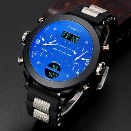 Men's watch electronic quartz double display watch 3 time zone waterproof watch
