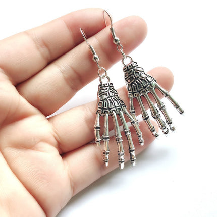 Halloween Vintage Carved Skull Skeleton Hands Earrings
