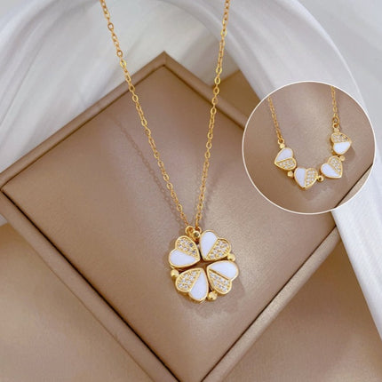 Luukse Vierblaarklawer Hanger Ketting Vlekvrye Staal Kristal Hart Juweliersware Vir Vroue Geskenk