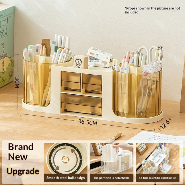 Drawer-equipped Creative Double-rotating Storage Boxluxury-style Pen Holder For The Office Desk