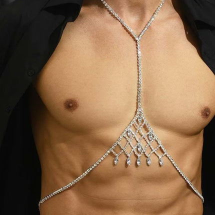 Luxury Rhinestone Mesh Pendant Men's Women's Chest Chain