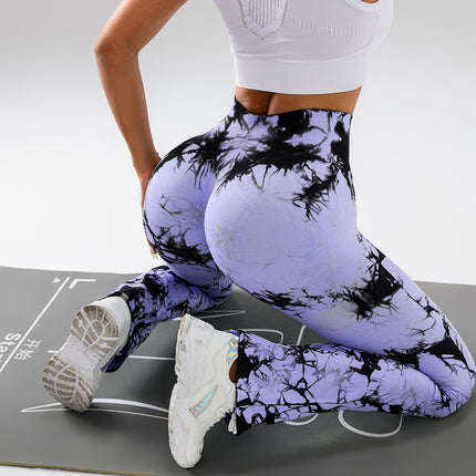 High-Waist Tummy Control Flare Yoga Pants For Women, Tie-Dye Stretch Slimming Bootcut Workout Pants, Fitness & Sports Activewear