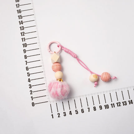 Wooden Bead Pompom Keychain Sweet Bag Charm