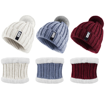 1Set Winter Beanie Hat Scarf Set Women Warm Knitting Skull Cap Neck Warmer For Walking Running Hiking Camping Outdoors Gift