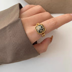 Natural Stone Gold Ring / Adjustable Opening
