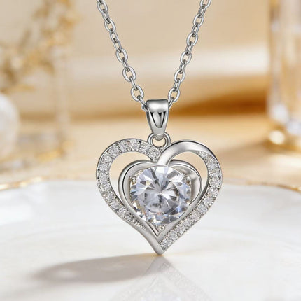 Dubbele Hart Moissanite Halssnoer Vroue Sleutelbeenketting Met Hanger