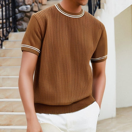 Men's Complex Knitwear Short Sleeve T-shirt Round Neck