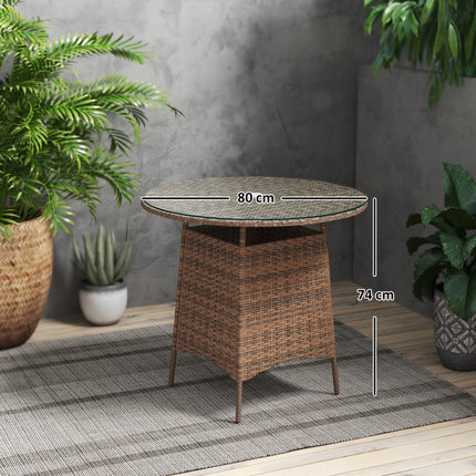 Wicker Tuin Rattan Tafel, Patio Meubels Buite Koffietafel Met Sambreelgat En Gehard Glasblad, Bruin