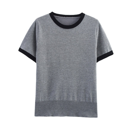 Contrast Color Round Neck Pullover Sweater