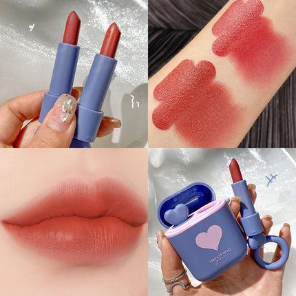 Dubbelbuis Fluweel Lipstick Mat Mat Oorfoon Stoorboks Draagbaar