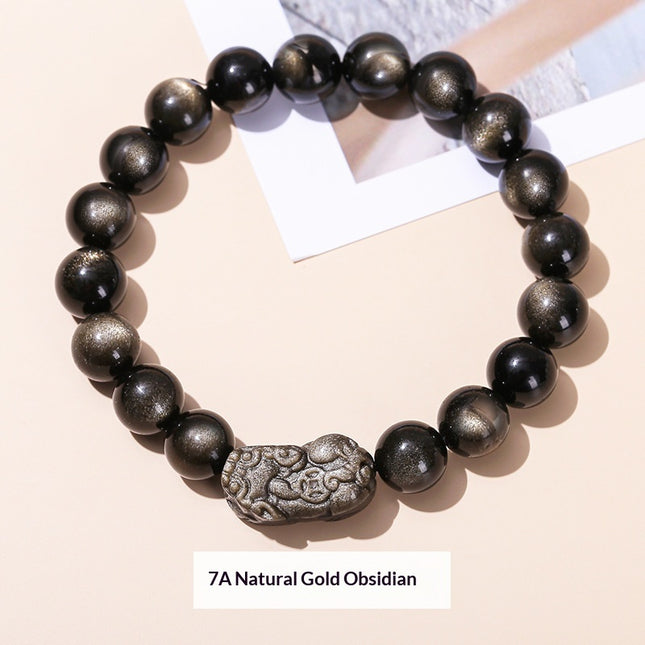 7A Natural Silver Obsidian Pixiu Bracelet For Men And Women