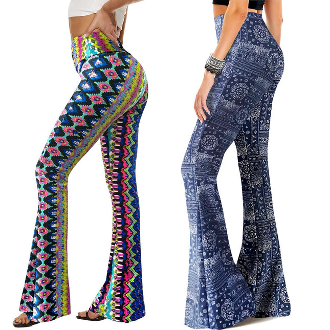 Flared Pants - Cropped High-waisted Printed Ethnic Style 2-piece