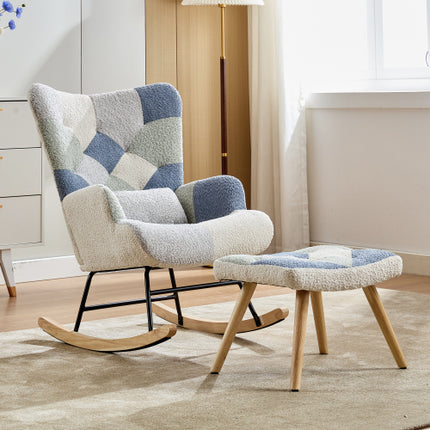 Wipstoele Vir Volwassenes, Tteddy Wipstoel Ontspannende Kantelstoel Met Soliede Houtpote Hoë Rugleunstoel Vir Balkon Sitkamer Slaapkamer