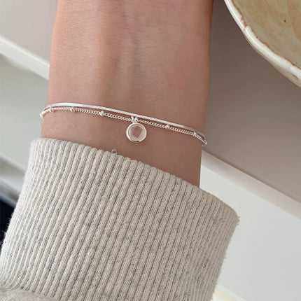 S925 Sterling Silwer Dubbellaag Armband Koreaanse Styl Juwele