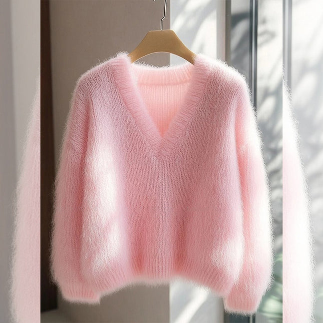 Women's Solid Color Milk Huhu Soft Glutinous Mohair Sweater