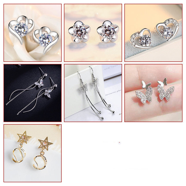 S925 Sterling Silwer Pak Vroulike Kombinasie Pragtige Mode Lang Strik-Oorbelle