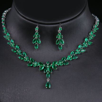 Elegante Lang Perde-oog Waterdruppel Sirkoon Witgoud Halssnoer Oorbelle Juwelierswarestel