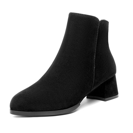 Spitstoen Skoene met Ryp-effek Suede, Sy-ritssluiting, Stewige Hak, Middelhoë Hak, Plusgrootte Damesstewels