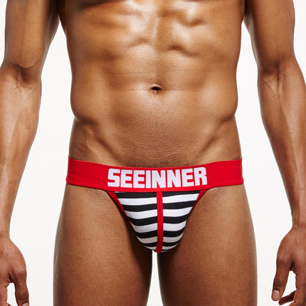 Xine Men'sCotton Striped High Fork Briefs Fashionable Breathable Hip Lifting