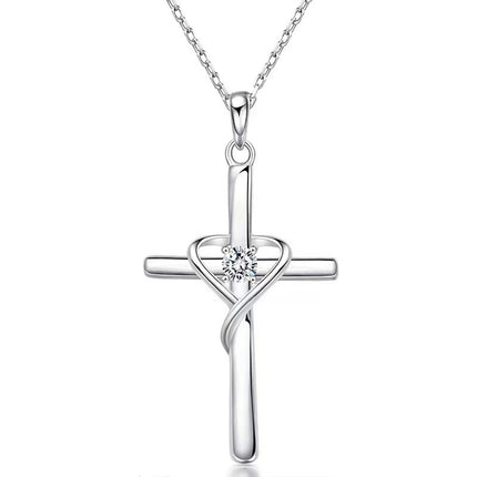 Paasfees Hartvormige Kruis Diamantbesaaide Hanger Halssnoer Vir Vroue