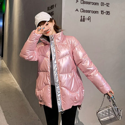 Women's bright leather jacket short down cotton jacket