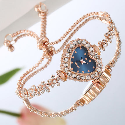 Blomketting Diamant-ingebedde Liefde Vroue se Elegante Alles-pas Horlosie