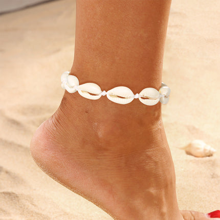 Strandstyl 8-skulp Handgeweefde Pêrelwit Enkelarmband
