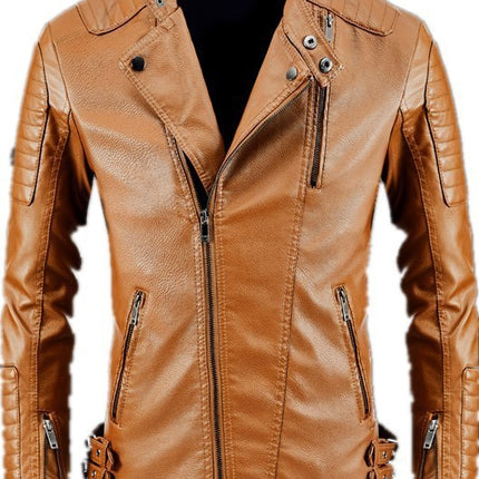 Trendy Leather Jacket Men's Fleece-lined PU Jacket