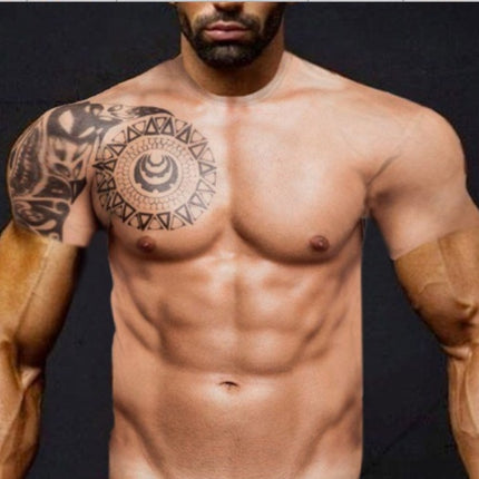 Muscle Tattoo Print 3D T-Shirt Round Neck Funy Sexy Clothing For Men