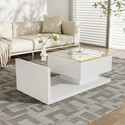90 cm Lang Koffietafel, Hoogglans Wit. Kanttafels, Koffietafels Met Glas En LED-Effek