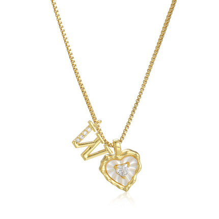 Diamond-encrusted Heart-and-letter Necklace Fashionable