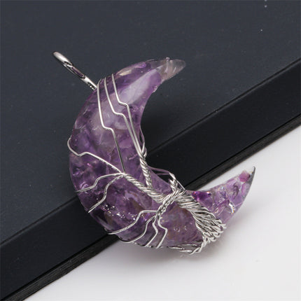 European And American Natural Crushed Stone Amethyst Tiger's Eye Moon Pendant