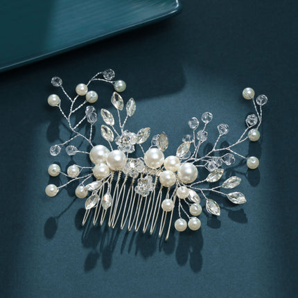 Elegante Blom-, Blare-, Pêrel- en Strass-Haarkam vir Troues