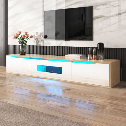 TV Cabinet, High Gloss TV Cabinet, Color Matching High-glosswhite And Wood Color, With Color Changing LED Light.