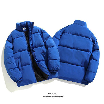 Solid Color Men's Hong Kong Style Thickened Standing Collar Cotton Jacket