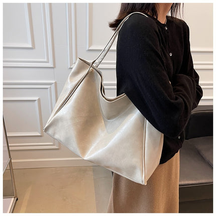 Vintage Women's Tote Bag Athletic Casual Fashion Large Capacity Leather Shoulder Bag Shopper Harajuku Simple Handbag