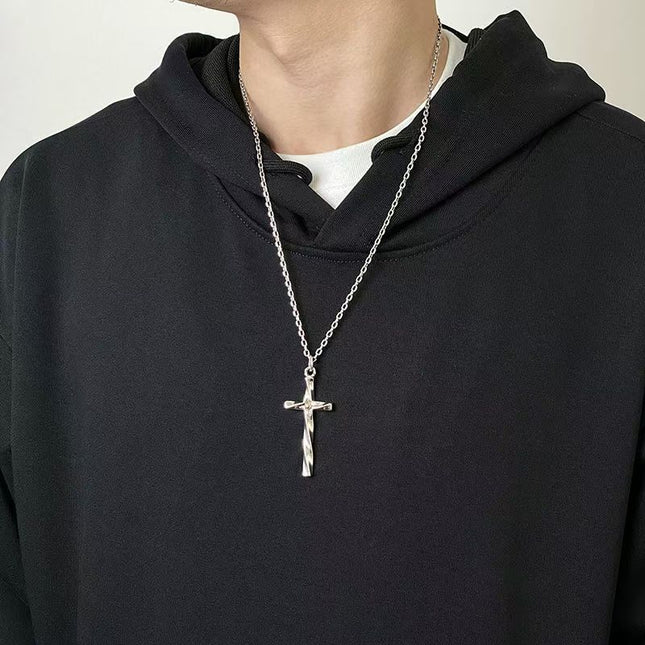 Glansende Spiraal Kruis Halssnoer Mans se Modieuse Hip-hop Styl Lang