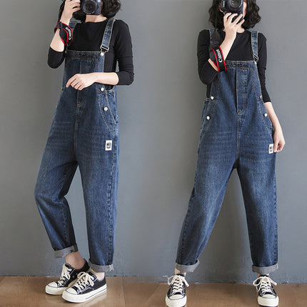 Women's Loose Ninth Plus Size Denim Overalls