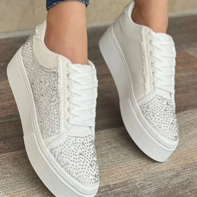 Plusgrootte Dameskoene Dik Soom Veters Glitter Informele Sport Enkellaagskoene