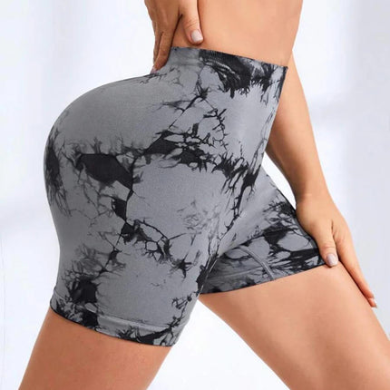 2 Pack Women's Tie Dye High Waist V-Back Scrunch Yoga Shorts, Peach Lift Seamless Sport Athletic Shorts With Stretch Fabric, Fitness Workout Bottoms