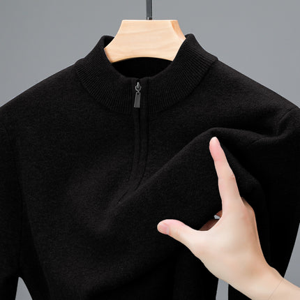 Men's Half-high Collar Zipper Sweater Middle-aged Men's Thickened Keep Warm Pure Color Sweater