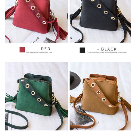 Spring new frosted tassel bucket bag Korean version of the wild shoulder bag female handkerchief retro Messenger