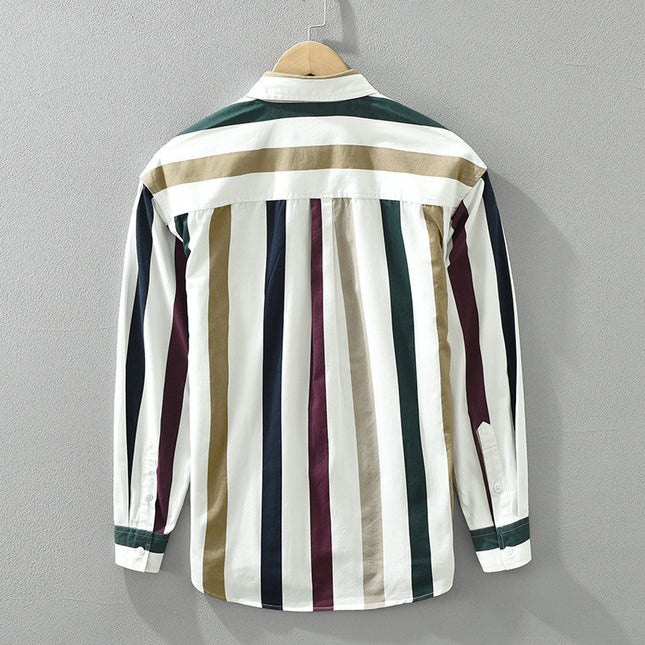 Striped Long Sleeve Shirt Men's Versatile Leisure Artistic Loose Square Collar Top