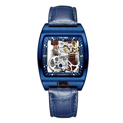 Casual Men's Leather Belt Automatic Mechanical Watch Long Movement Hollow Watch