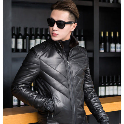 Leather down jacket plus velvet mink jacket
