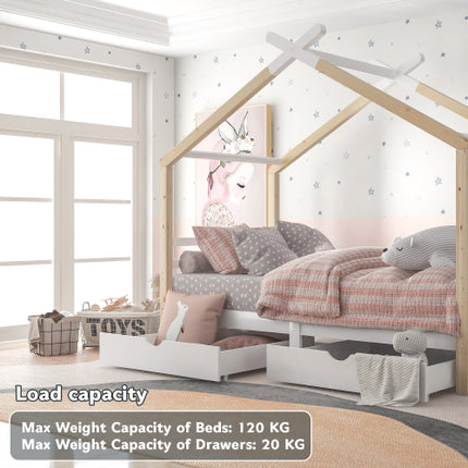 Kids Single Bed Frames Toddler Beds Storage Underneath 3FT Single Bed With Storage Solid Pine Wood House Tree Canopy Bed For Children Girls And Boys Toddler Bed Wood