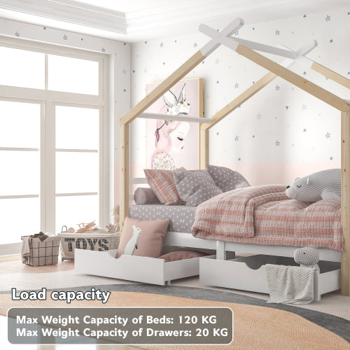Kinders Enkelbedrame Kleuterbeddens Berging Onder 3VT Enkelbed Met Berging Soliede Dennenhout Huisboom Afdakbed Vir Kinders Dogters En Seuns Kleuterbed Hout