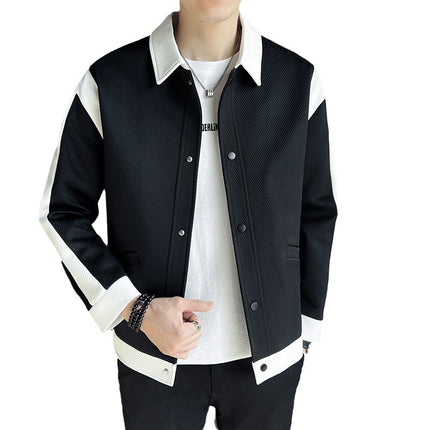 Men's Spring And Autumn New Patchwork Polo Collar Top