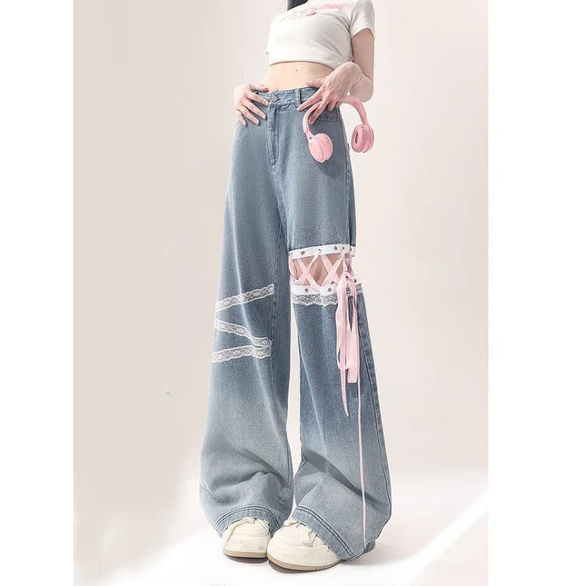 Classic Style Summer Thin Lace Lace Cut-off Jeans