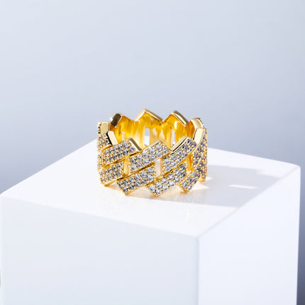 Hip Hop Ring 14mm Ruite Kubaanse Ring, Regte Goud Plaat, Dubbelry Sirkoon Ring
